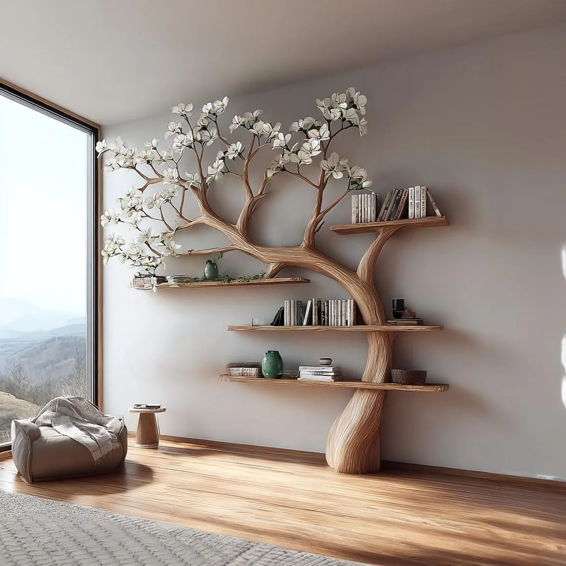 Rustic Tree Bookshelf – Branch-Style Wall-Mounted Bookcase