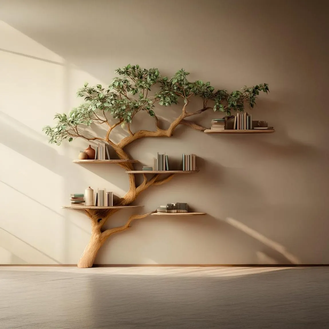 Custom Tree Bookshelf – Natural Wood Wall Bookcase