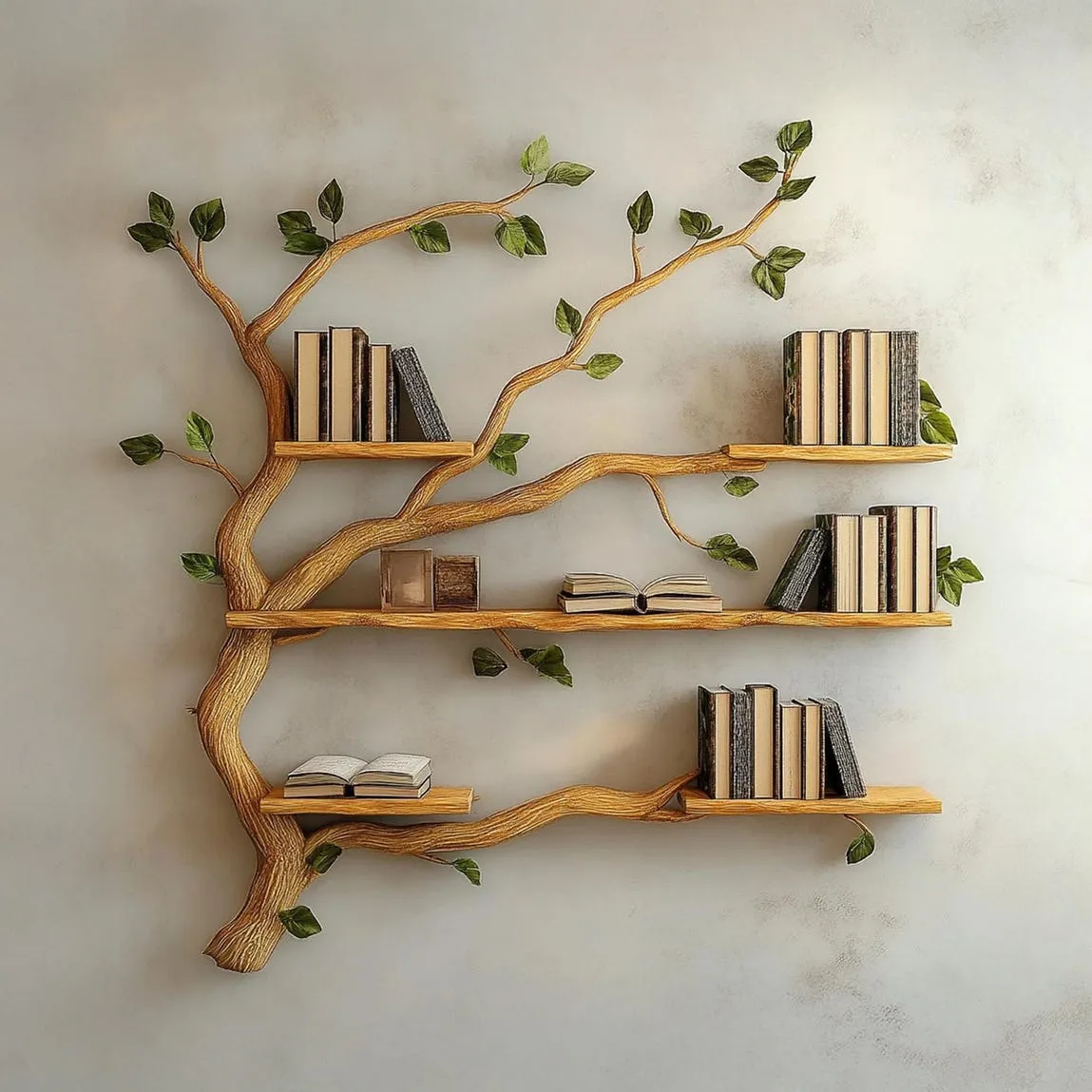 Driftwood Branch Tree Bookshelf – Live-Edge Floating Shelf