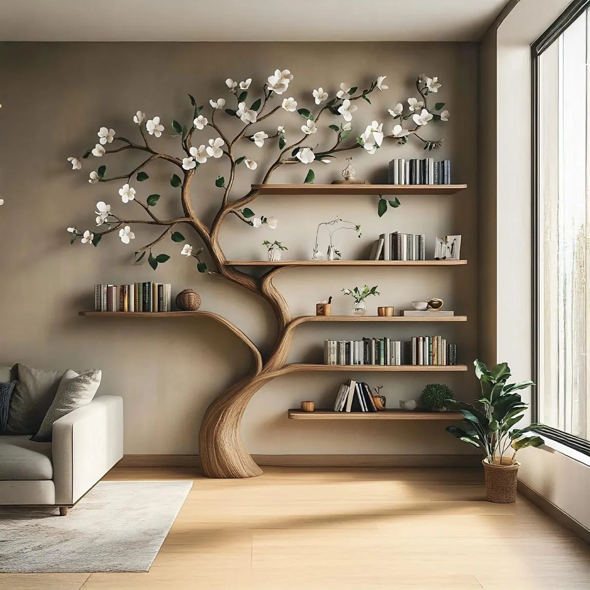 Custom Solid Wood Tree Bookshelf – Kids Wall Bookcase