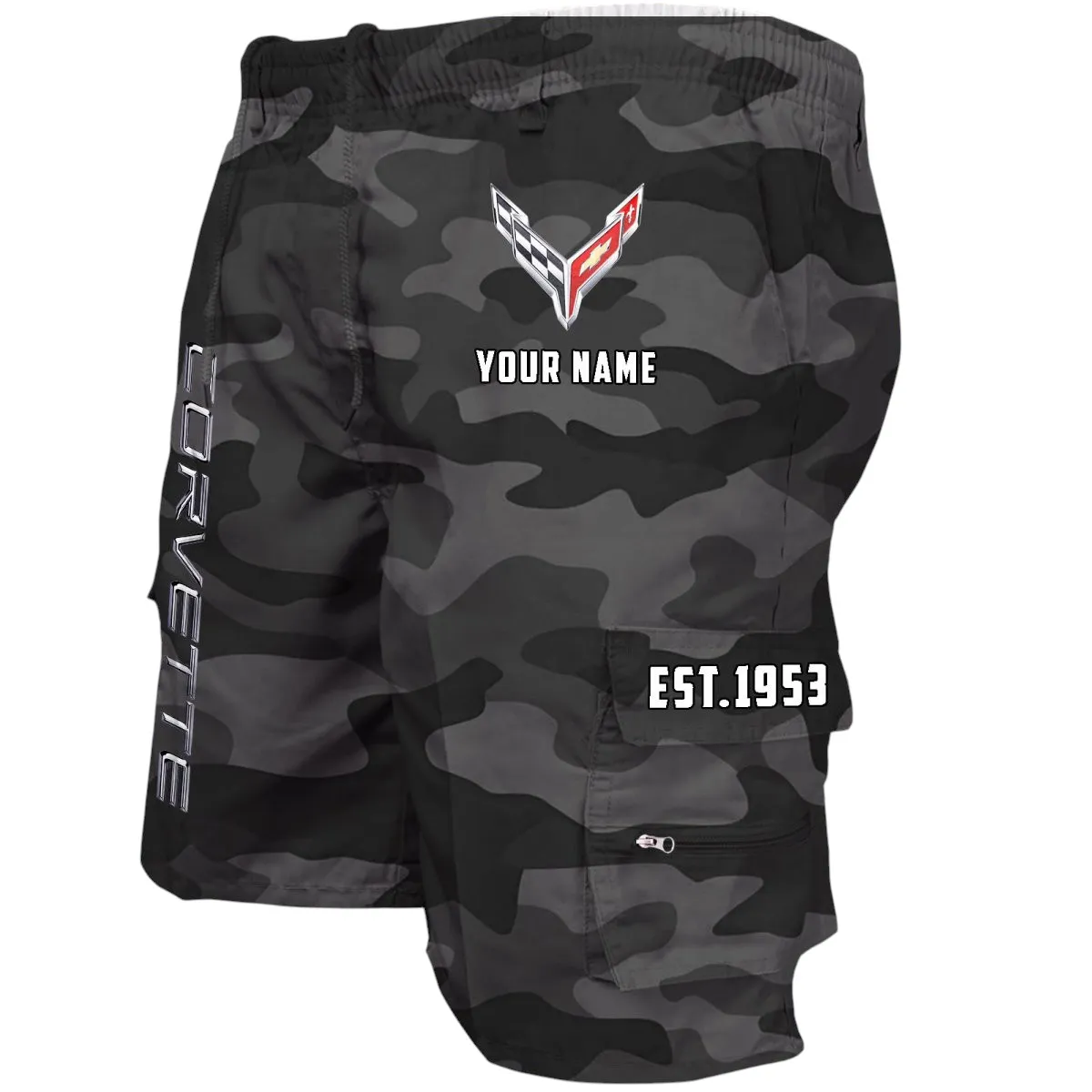 Two-Seater Sports Car Workwear Casual Shorts, Open Road Casual Shorts CAR455 - Grey Camouflage