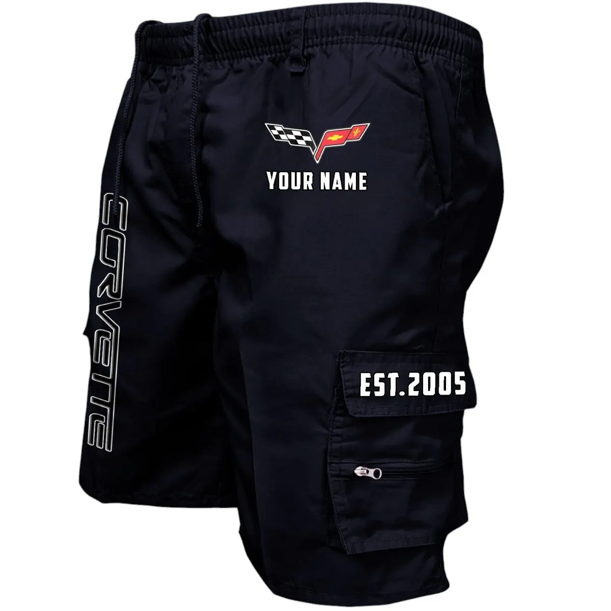 Sleek Sports Coupe Workwear Casual Shorts, Streetwear Garage Pocket Shorts CAR455 - Black