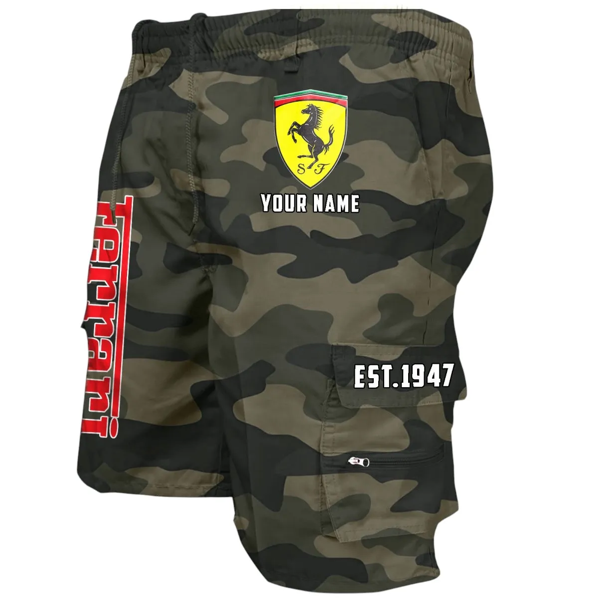 Racing-Inspired Coupe Workwear Casual Shorts, Road-Ready Shorts for Gearheads CAR455 - Green Camouflage