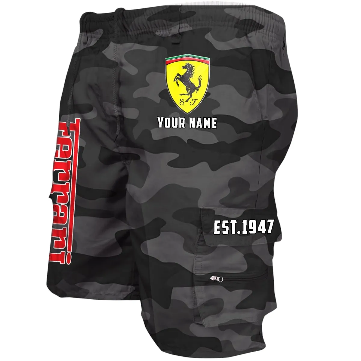 Racing-Inspired Coupe Workwear Casual Shorts, Open Road Utility Shorts CAR455 - Grey Camouflage