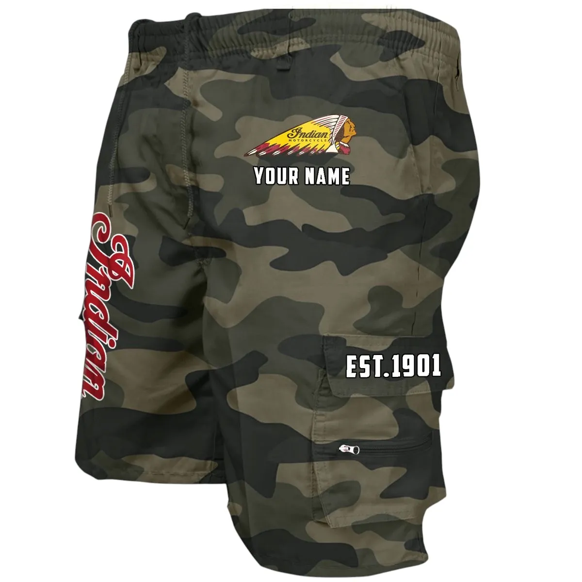 American-Style Motorbike Workwear Casual Shorts, Rider Lifestyle Pocket Shorts CAR455 - Green Camouflage