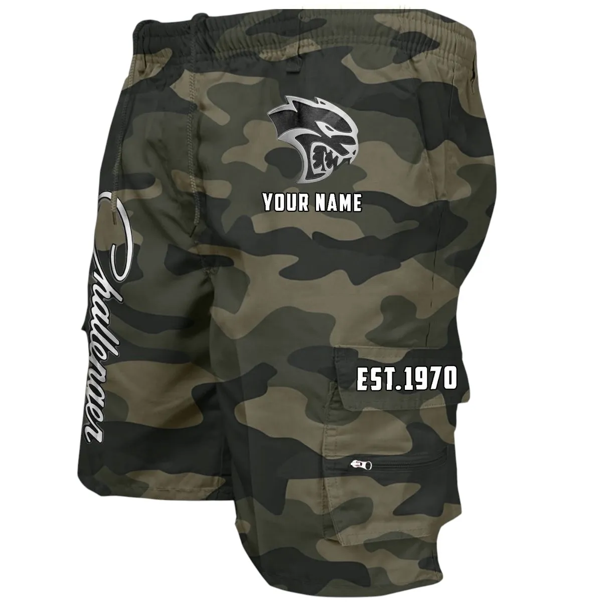 American Two-Door Coupe Workwear Casual Shorts, Everyday Garage Life Shorts CAR455 - Green Camouflage