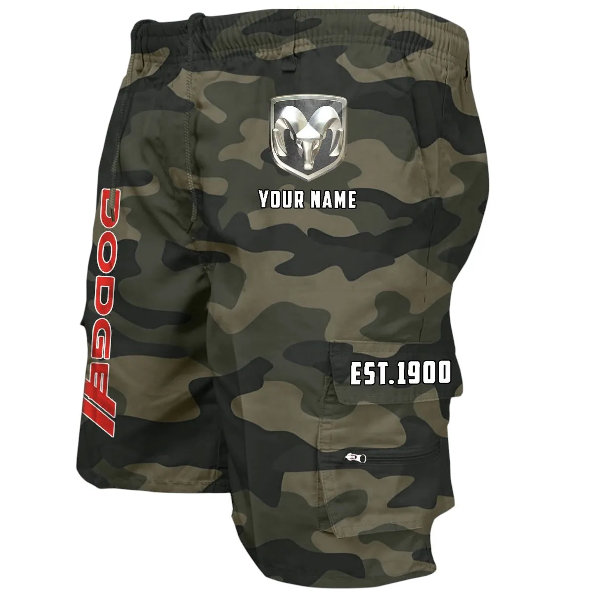 Muscle Car Workwear Casual Shorts, Rider Lifestyle Pocket Shorts CAR455 - Green Camouflage