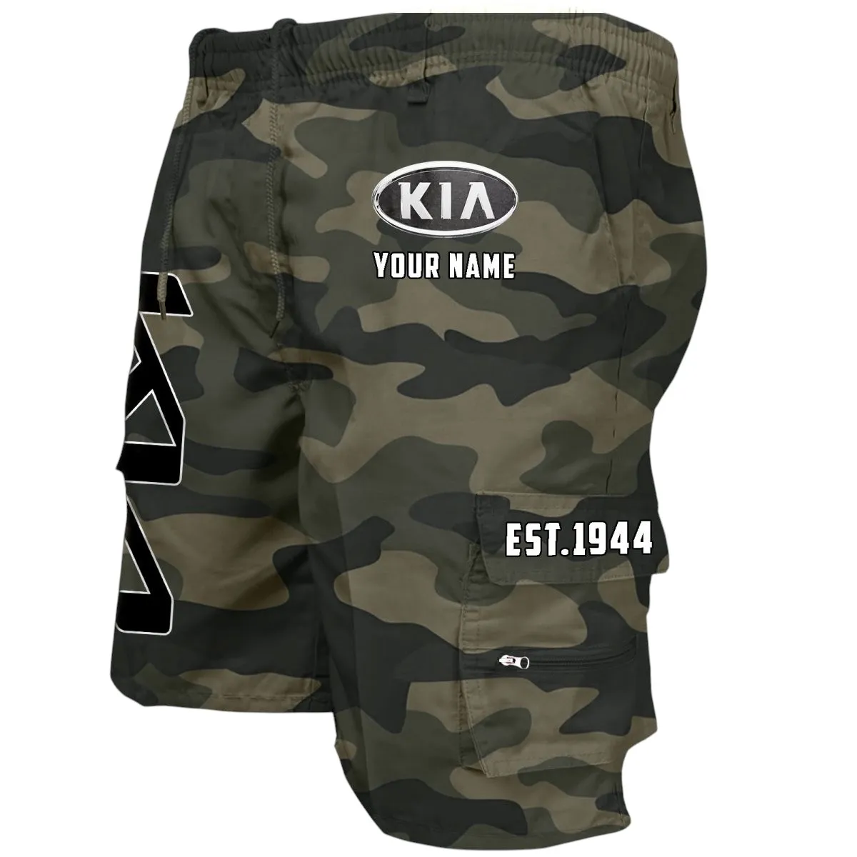 Small City Car Workwear Casual Shorts, Streetwear Garage Pocket Shorts CAR455 - Green Camouflage