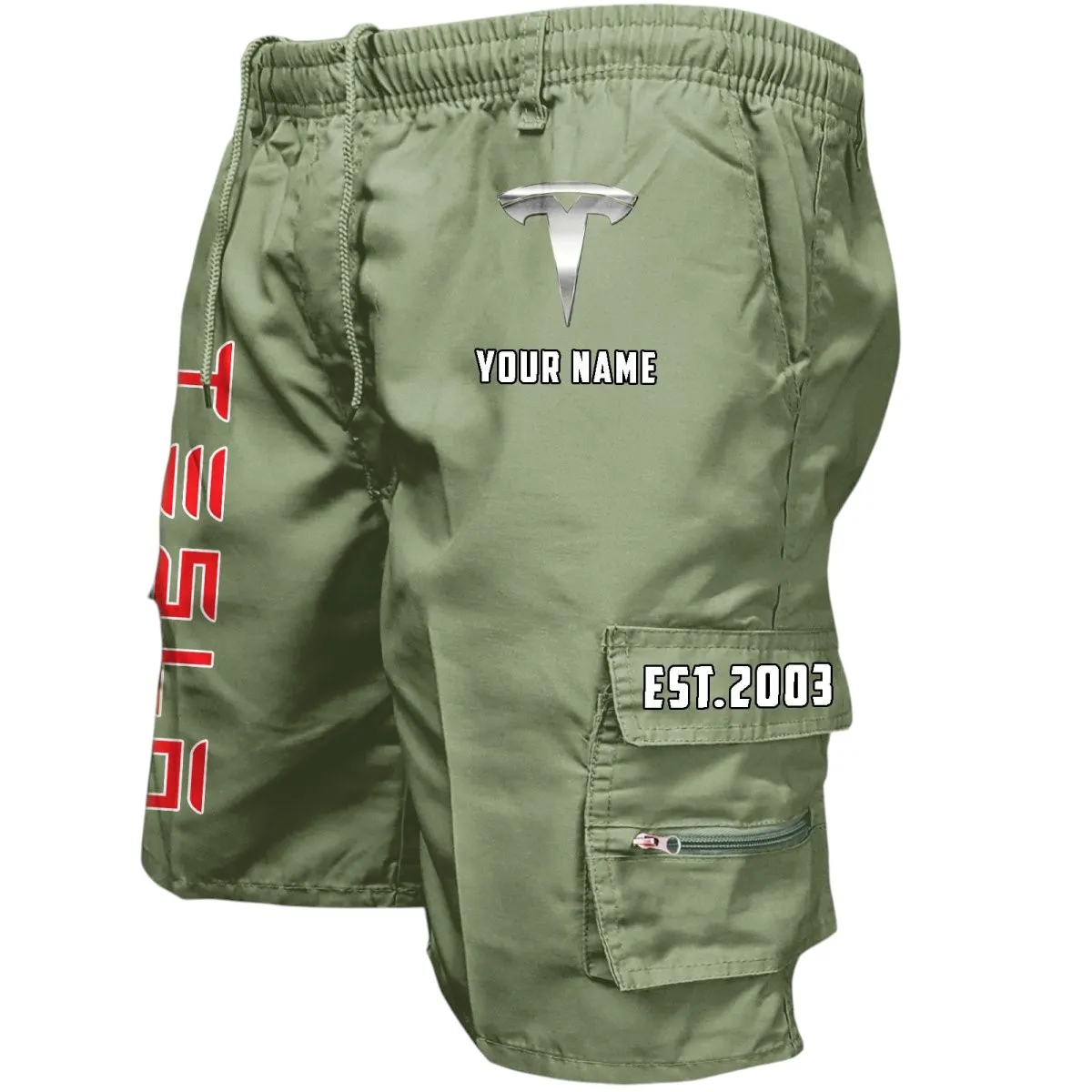 Eco-Friendly Car Workwear Casual Shorts, Car Enthusiast Pocket Shorts CAR455 - Military Green