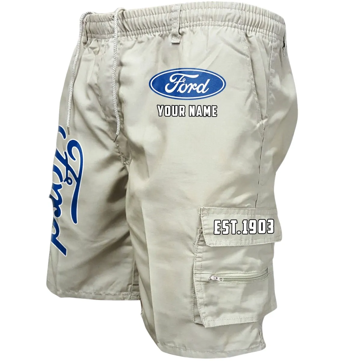 Vintage Ride Workwear Casual Shorts, Durable Garage Life Shorts CAR455 - Off-White
