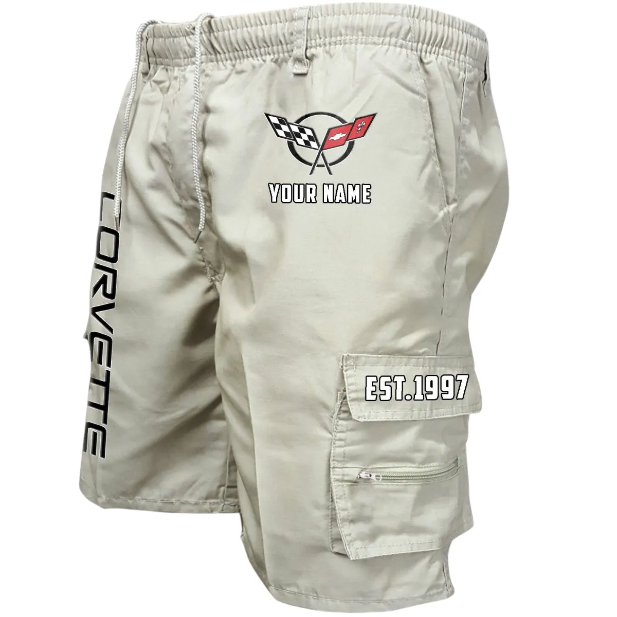 Sleek Sports Coupe Workwear Casual Shorts, Car Enthusiast Pocket Shorts CAR455 - Off-White