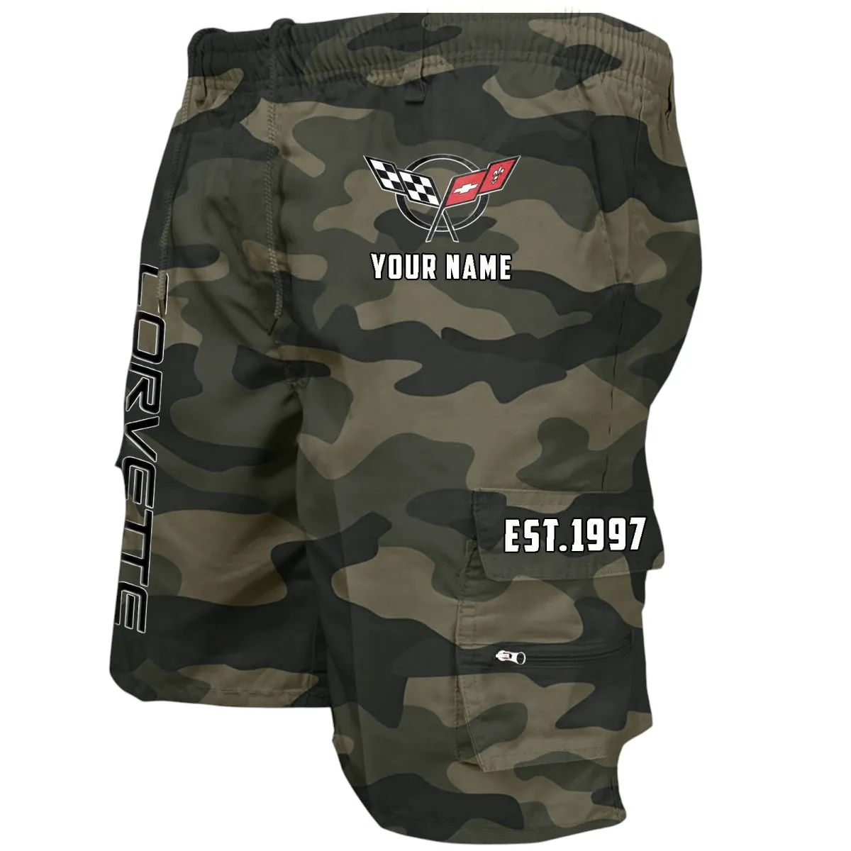 Modern Muscle Car Workwear Casual Shorts, Everyday Garage Life Shorts CAR455 - Green Camouflage