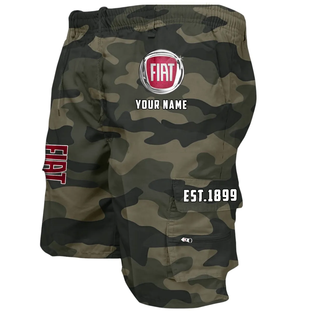 Piccolo Motors Workwear Casual Shorts, Streetwear Garage Pocket Shorts CAR455 - Green Camouflage
