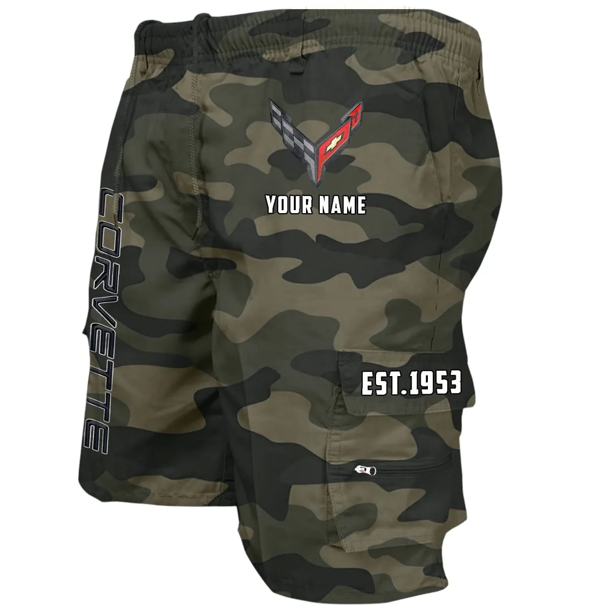 High-Performance Coupe Workwear Casual Shorts, Everyday Car Culture Shorts CAR455 - Green Camouflage