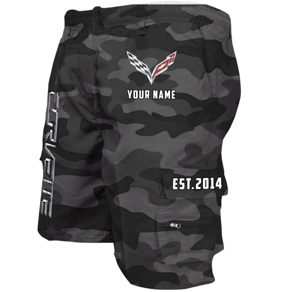 Race-Inspired Car Workwear Casual Shorts, Durable Garage Life Shorts CAR455 - Grey Camouflage