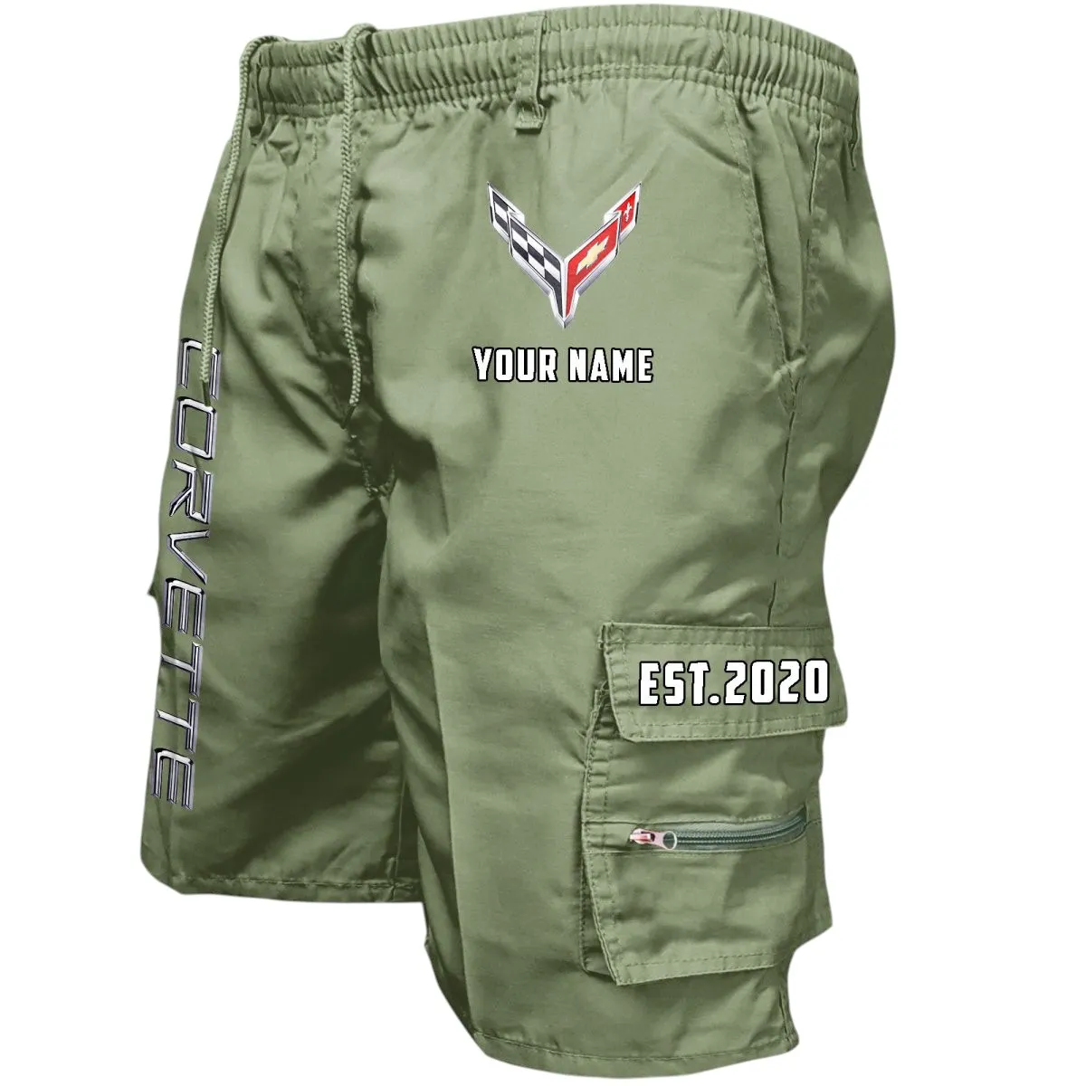 Race-Inspired Car Workwear Casual Shorts, Rugged Men's Utility Shorts CAR455 - Military Green