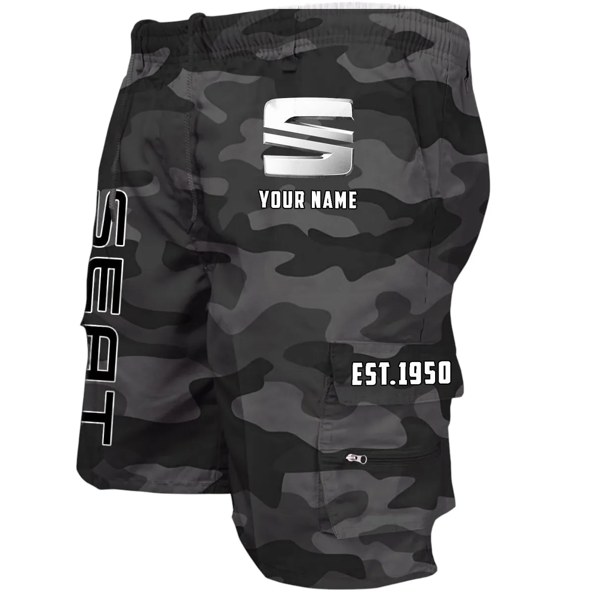 Family Sedan Workwear Casual Shorts, Gearhead Lifestyle Utility Shorts CAR455 - Grey Camouflage