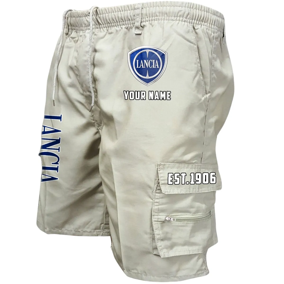 Retro Car Workwear Casual Shorts, Streetwear Garage Pocket Shorts CAR455 - Off-White