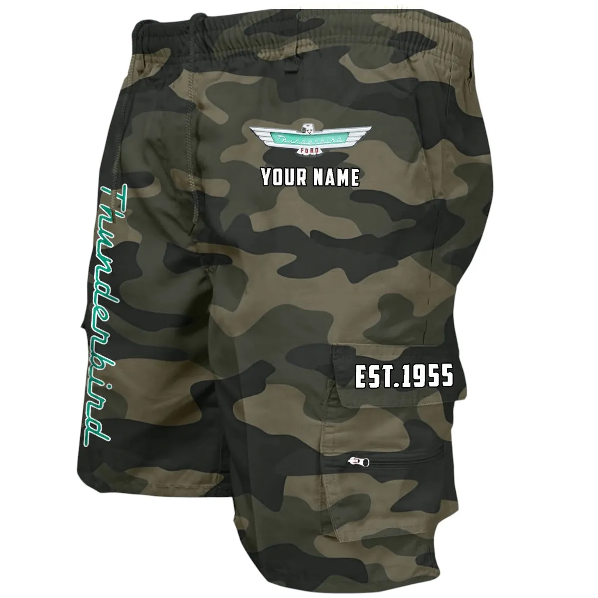 Old-School Touring Car Workwear Casual Shorts, Car Enthusiast Pocket Shorts CAR455 - Green Camouflage