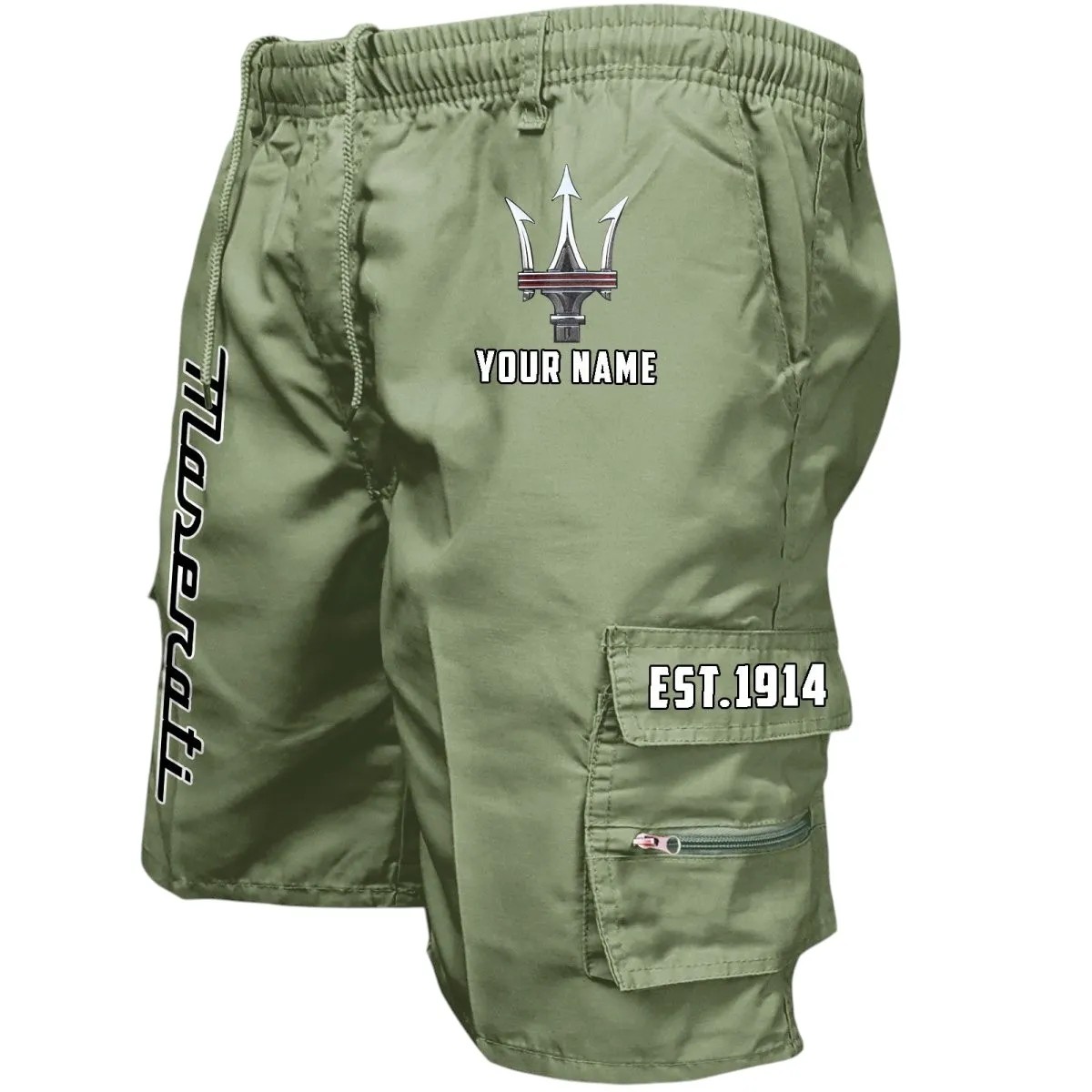Italian Sports Car Workwear Casual Shorts, Streetwear Garage Pocket Shorts CAR455 - Military Green