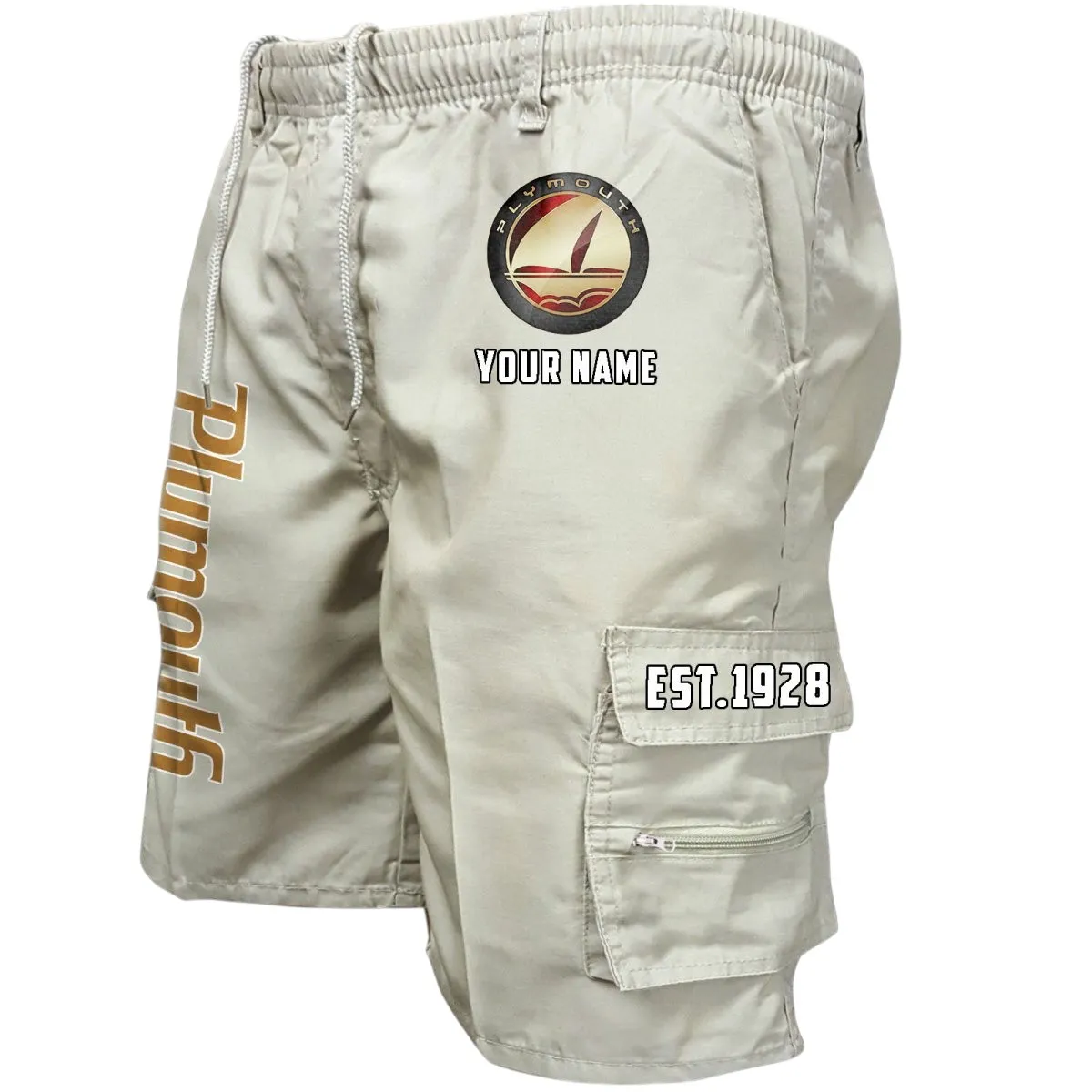 Classic Sedan Workwear Casual Shorts, Streetwear Garage Pocket Shorts CAR455 - Off-White